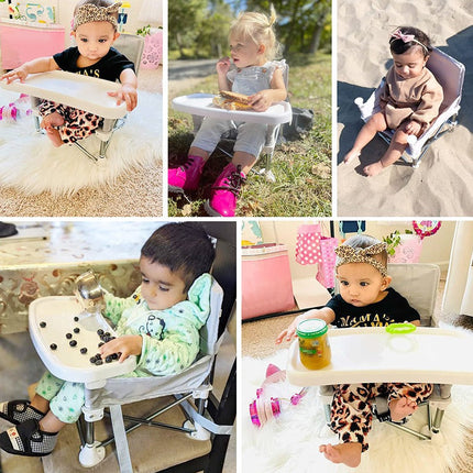 Portable Baby Booster Seat | Lightweight Folding Design | Indoor Outdoor Use | Safety Strap and Tray | Easy to Clean | Travel Carry Bag Included | Premium Toddler Chair for Mealtime and Play
