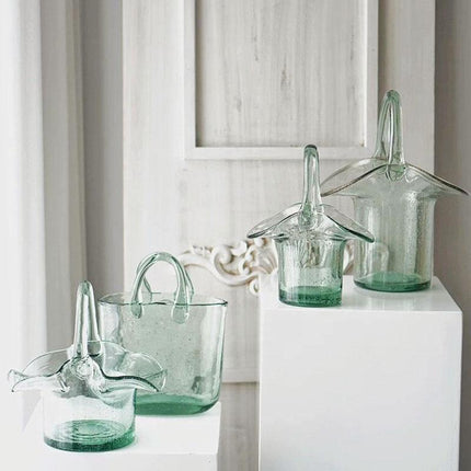 Handcrafted Glass Vase | Elegant Tote & Basket Design | Home Decor Accent | Available in 4 Styles | Perfect for Fresh or Silk Flowers | Unique Handbag-Inspired Glass Container | Enhance Your Space with Style