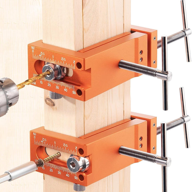 Professional Cabinetry Clamps | Aluminum Alloy Body | Stainless Steel Rods | Two Interchangeable Drill Guides | Quick Cabinet Face Frame Installation | Rubber Protection Pads | CNC Anodized Surface