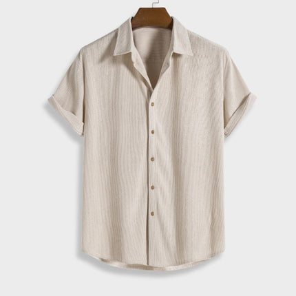 Men's Corduroy Two-Piece Summer Outfit | Button-Up Short Sleeve Shirt & Coordinating Bottoms | Relaxed Fit | Breathable Lightweight Fabric | Available in Beige, Black, Green, Light Blue