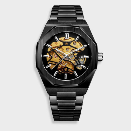 Phantom Stainless Steel Men's Automatic Watch | 42mm Black Dial | Silver Strap | Waterproof 30m | Elegant Design | Adjustable Size | Suitable for All Occasions