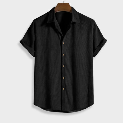 Men's Corduroy Two-Piece Summer Outfit | Button-Up Short Sleeve Shirt & Coordinating Bottoms | Relaxed Fit | Breathable Lightweight Fabric | Available in Beige, Black, Green, Light Blue