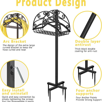 Heavy Duty Metal Garden Hose Holder | Freestanding Lawn Organizer | Supports 150ft Hose | Rust-Proof Steel Construction | 42.3" Tall | Detachable Yard Hose Stand | Outdoor Hose Management Solution