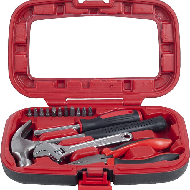 15-Piece Hand Tool Kit | Durable Metal Construction | Compact Plastic Carrying Case | 7oz Hammer | 6" Adjustable Wrench | Pliers | Screwdriver Set | Perfect for DIY Projects & Home Maintenance | Red