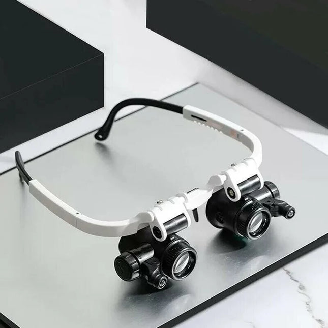 LED Magnifier Glasses | 8X 15X 23X Interchangeable Lenses | Adjustable Headband and Frame | Dual LED Lights | Ideal for Electronics, Jewelry, Watch Repair, Miniature Engraving