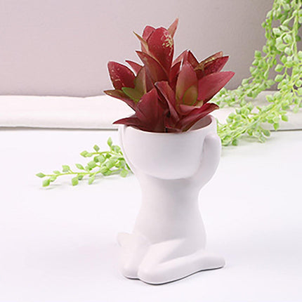 Charming Little Human Succulent Planter | Glazed Ceramic | Decorative Indoor Pot with Drainage | Creative Design for Small Plants and Cuttings | Ideal for Home or Office Decor | Perfect Gift for Plant Enthusiasts