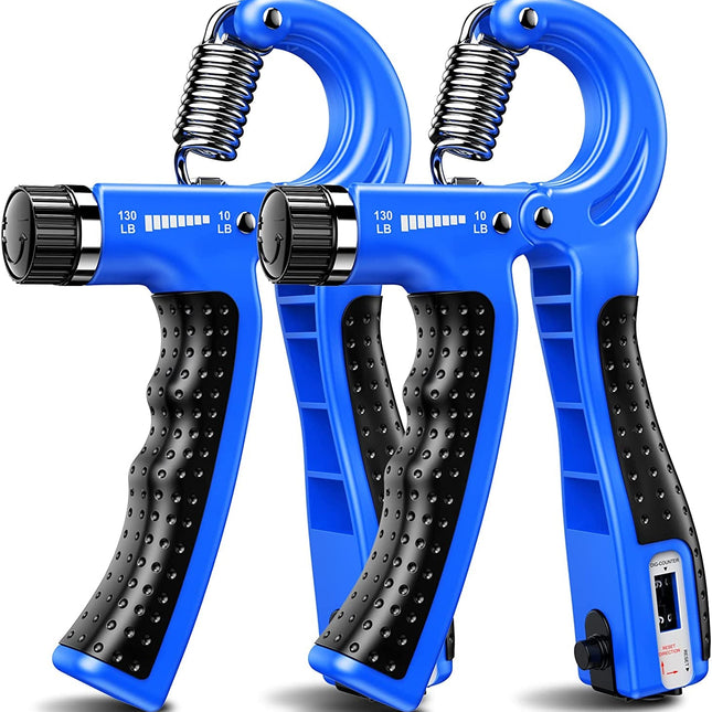 Smart Counting Hand Gripper 2 Pack | Adjustable Resistance 10-130 lbs | Forearm Wrist Finger Strength Trainer with Built-in Counter | Ergonomic Design | Injury Rehab & Exercise Equipment