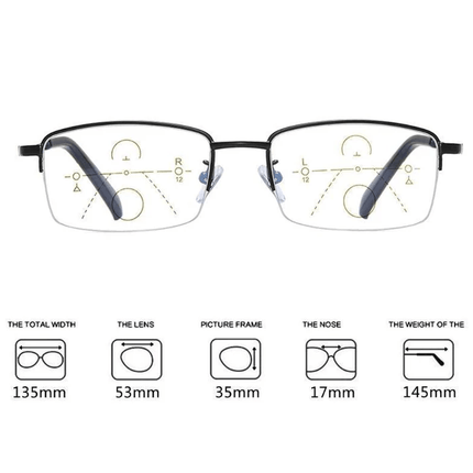 Progressive Multifocal Glasses | Lightweight | Anti-Blue Light | Japanese Near & Far Vision | Anti-Scratch | Drop-Proof | Outdoor & Indoor Use | 17.05g | Frame & Lens Balanced Craftsmanship