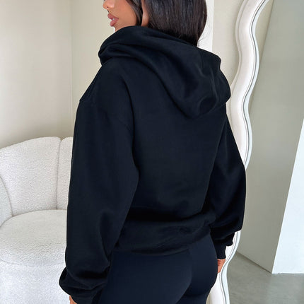 Dale Black Zip Up Hoodie | Soft Cotton Blend | Full Length with Silver Zip | Hooded Sweatshirt | Embroidered TSF Logo | Casual Everyday Outerwear