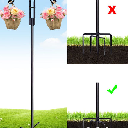 Double Shepherds Hooks | 60 Inch Bird Feeder Pole Set | Heavy Duty Metal with 5 Prongs Base | Versatile Garden Hanging Solution for Feeders, Lanterns, Plants | Rustproof Outdoor Decorative Accent
