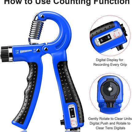 Smart Counting Hand Gripper 2 Pack | Adjustable Resistance 10-130 lbs | Forearm Wrist Finger Strength Trainer with Built-in Counter | Ergonomic Design | Injury Rehab & Exercise Equipment