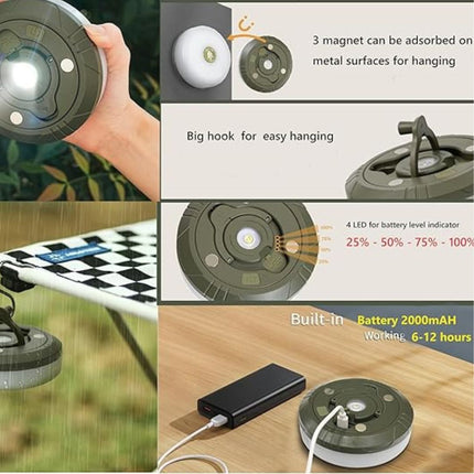 All-in-One Camping String Light | USB Rechargeable | 5 Modes + Emergency Lights | Durable ABS | IP44 Waterproof | 10M Copper Wire | Portable Flashlight | Magnetic Base with Hooks | Multipurpose Outdoor Use