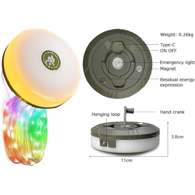 All-in-One Camping String Light | USB Rechargeable | 5 Modes + Emergency Lights | Durable ABS | IP44 Waterproof | 10M Copper Wire | Portable Flashlight | Magnetic Base with Hooks | Multipurpose Outdoor Use