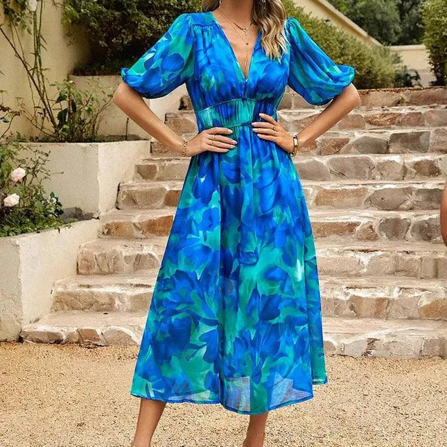 Dames midi-jurk met bloemenprint - Visconte