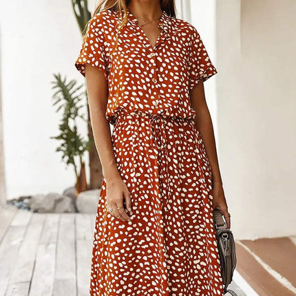 Dames Midi Jurk met Korte Mouwen en Print - Visconte