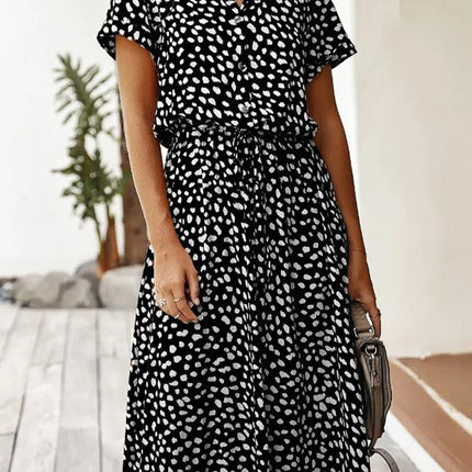 Dames Midi Jurk met Korte Mouwen en Print - Visconte