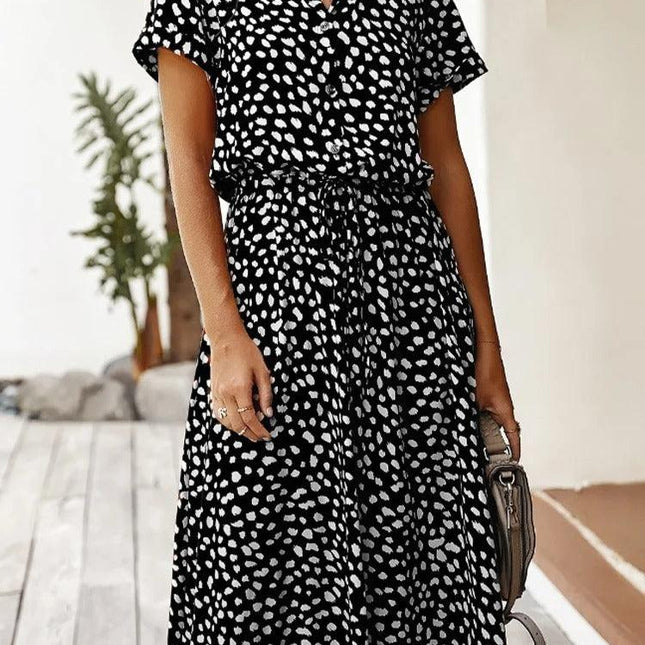 Dames Midi Jurk met Korte Mouwen en Print - Visconte