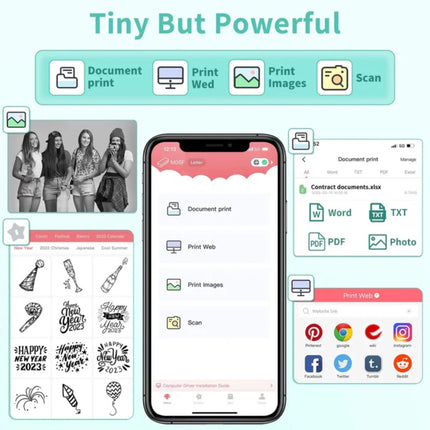 Compact Wireless Thermal Printer | Ink-Free | Bluetooth Connectivity | Portable Travel Design | Quick and Seamless High-Quality Printing from Phone or Laptop | Perfect for Documents, Photos, Labels