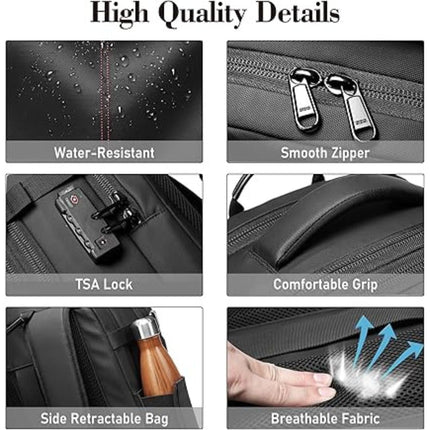 Large Capacity Travel Backpack | Vacuum Compression | Expandable 60L | Anti-Theft Lock | Dry/Wet Separation | Durable Polyester fabric | 12 x 7.8 x 20 Inches | Free Mini Vacuum Included