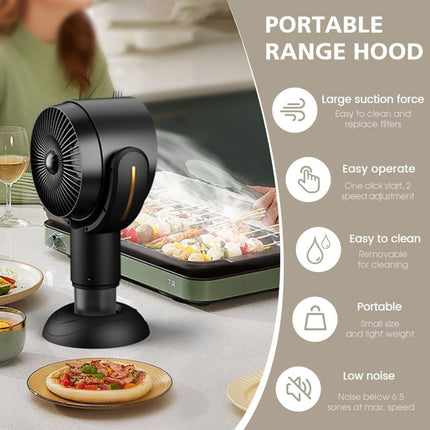Rechargeable Portable Kitchen Exhaust Fan | 3000mAh Battery | Type C Charging | Negative Ion Air Purifier | Cooling Filter & Oil Collection | Quiet Operation | Smoke & Odor Eliminator | Black-Gold