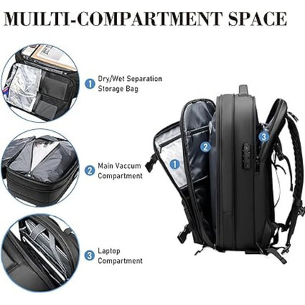 Large Capacity Travel Backpack | Vacuum Compression | Expandable 60L | Anti-Theft Lock | Dry/Wet Separation | Durable Polyester fabric | 12 x 7.8 x 20 Inches | Free Mini Vacuum Included