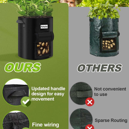 5 Pack | 10 Gallon Grow Bags | Heavy Duty 450g Non-Woven Fabric | With Handles | For Root Vegetables | Includes 10 Labels | Breathable & Drainage | Indoor Outdoor Use | Ideal for Potatoes, Onions, Garlic