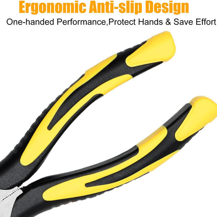 Long Needle Nose Pliers | 8” & 6” Precision Tools | Carbon Steel | TPR Handle | Force-Saving Spring | Sharp Blade | Non-Slip Grip | Strong Cutting Force | Easy Use in Tight Spaces | Heavy-Duty Pliers