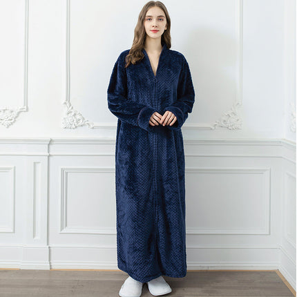 FlannelLuxe | Women's Extra Long Zippered Thermal Flannel Bathrobe | Cozy Winter Loungewear | Plus Size Options