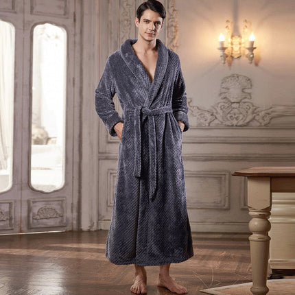 LuxeFlanel | Men's Full-Length Thermal Flannel Bathrobe | Cozy Zippered Design | High-Quality Jacquard Fabric | Warm Winter Loungewear | Available in M, L, XL