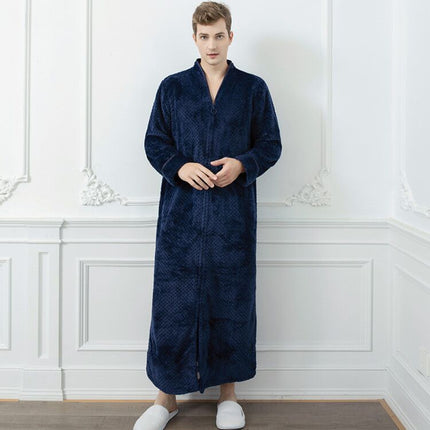 LuxeFlanel | Men's Full-Length Thermal Flannel Bathrobe | Cozy Zippered Design | High-Quality Jacquard Fabric | Warm Winter Loungewear | Available in M, L, XL