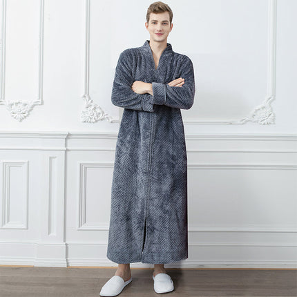 LuxeFlanel | Men's Full-Length Thermal Flannel Bathrobe | Cozy Zippered Design | High-Quality Jacquard Fabric | Warm Winter Loungewear | Available in M, L, XL