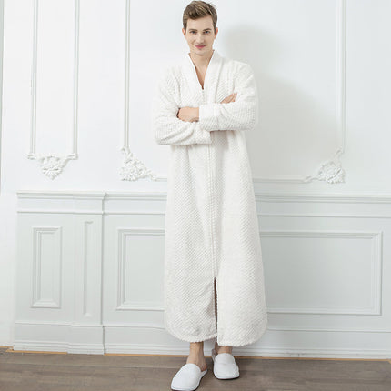 LuxeFlanel | Men's Full-Length Thermal Flannel Bathrobe | Cozy Zippered Design | High-Quality Jacquard Fabric | Warm Winter Loungewear | Available in M, L, XL