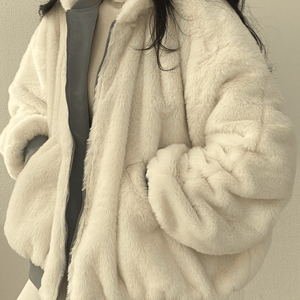 Women's Double-Sided Jacket | Warm Streetwear | Oversized Fit | Hood with Fur | Down & Polyester Material | Lightweight | Versatile Multi-Season Coat | Comfortable & Stylish | Sizes S-XXL