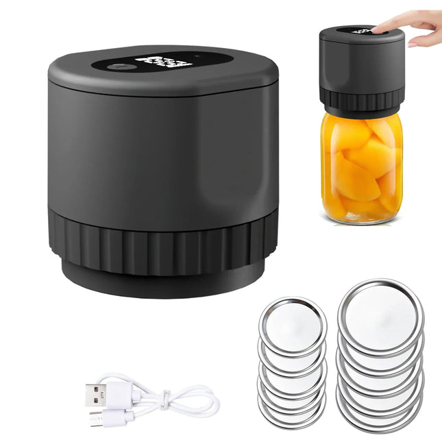 Electric Vacuum Sealer for Mason Jars | Airtight Food Preservation | Reusable Lids Included | USB Rechargeable | Compact & Durable Design | One-Touch Operation | Fits Standard & Wide-Mouth Jars | Kitchen Gadget