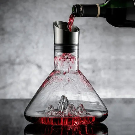 Hand-Blown Lead-Free Crystal 1500ml Wine Decanter | 12-Channel Aerator | Stainless Steel Filter | Waterfall Base | Enhance Aroma & Flavor