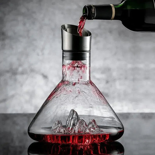 Hand-Blown Lead-Free Crystal 1500ml Wine Decanter | 12-Channel Aerator | Stainless Steel Filter | Waterfall Base | Enhance Aroma & Flavor