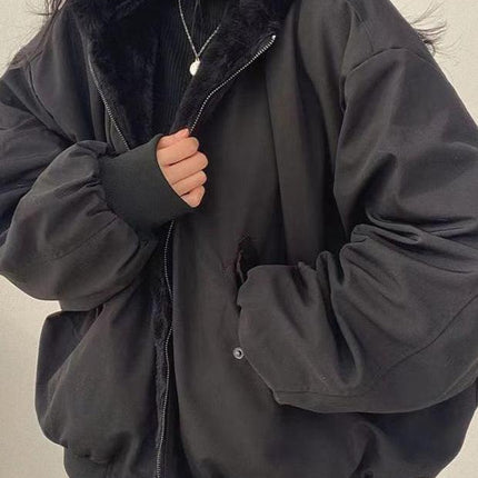 Women's Double-Sided Jacket | Warm Streetwear | Oversized Fit | Hood with Fur | Down & Polyester Material | Lightweight | Versatile Multi-Season Coat | Comfortable & Stylish | Sizes S-XXL