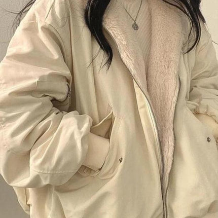 Women's Double-Sided Jacket | Warm Streetwear | Oversized Fit | Hood with Fur | Down & Polyester Material | Lightweight | Versatile Multi-Season Coat | Comfortable & Stylish | Sizes S-XXL