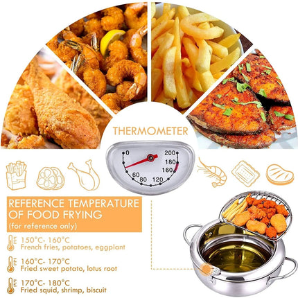 Stainless Steel Deep Frying Pot | Integrated Thermometer | Oil Drainer Rack | Cool-Touch Handles | 2.2L & 3.2L Capacity | Heat Resistant | For Perfect Frying | Silver | Safe & Efficient | Home Kitchen Essential