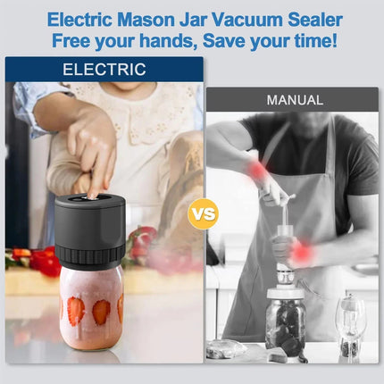 Electric Vacuum Sealer for Mason Jars | Airtight Food Preservation | Reusable Lids Included | USB Rechargeable | Compact & Durable Design | One-Touch Operation | Fits Standard & Wide-Mouth Jars | Kitchen Gadget