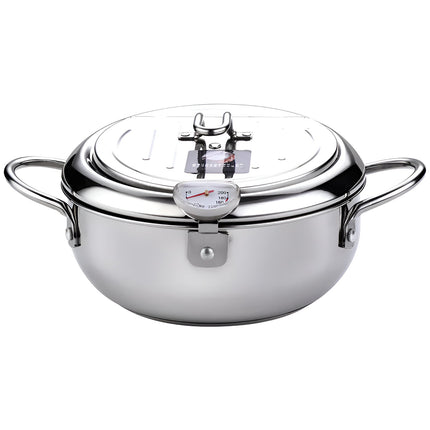 Stainless Steel Deep Frying Pot | Integrated Thermometer | Oil Drainer Rack | Cool-Touch Handles | 2.2L & 3.2L Capacity | Heat Resistant | For Perfect Frying | Silver | Safe & Efficient | Home Kitchen Essential