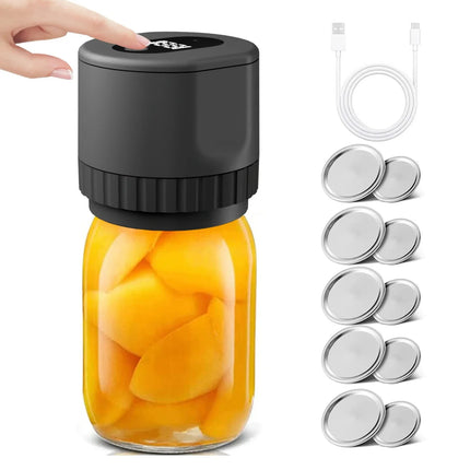 Electric Vacuum Sealer for Mason Jars | Airtight Food Preservation | Reusable Lids Included | USB Rechargeable | Compact & Durable Design | One-Touch Operation | Fits Standard & Wide-Mouth Jars | Kitchen Gadget