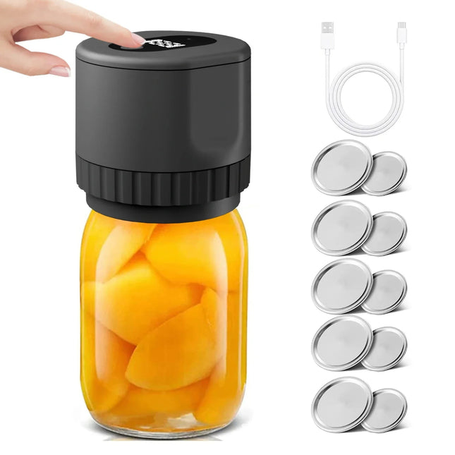 Electric Vacuum Sealer for Mason Jars | Airtight Food Preservation | Reusable Lids Included | USB Rechargeable | Compact & Durable Design | One-Touch Operation | Fits Standard & Wide-Mouth Jars | Kitchen Gadget