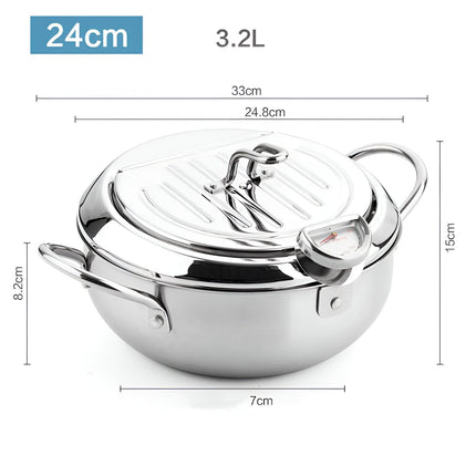 Stainless Steel Deep Frying Pot | Integrated Thermometer | Oil Drainer Rack | Cool-Touch Handles | 2.2L & 3.2L Capacity | Heat Resistant | For Perfect Frying | Silver | Safe & Efficient | Home Kitchen Essential