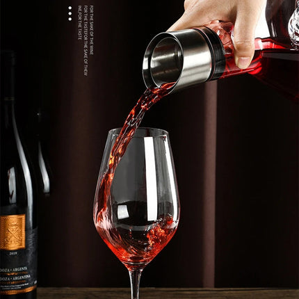 Hand-Blown Lead-Free Crystal 1500ml Wine Decanter | 12-Channel Aerator | Stainless Steel Filter | Waterfall Base | Enhance Aroma & Flavor