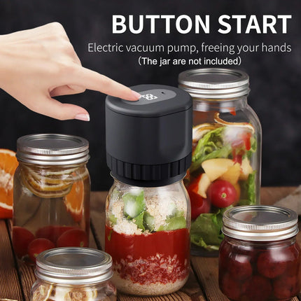 Electric Vacuum Sealer for Mason Jars | Airtight Food Preservation | Reusable Lids Included | USB Rechargeable | Compact & Durable Design | One-Touch Operation | Fits Standard & Wide-Mouth Jars | Kitchen Gadget