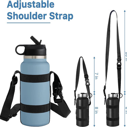 Universal Water Bottle Carrier Strap | Adjustable Shoulder Strap | Compatible with 12-64 Oz Bottles | Polyester & Rubber | Fits Wide & Standard Bottles | Three Carry Options | Hiking & Outdoor Use