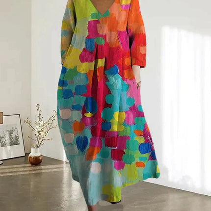 VISCONTE | Women’s Colorful V-Neck Dress | Soft Lightweight Fabric | Elegant Spring Design