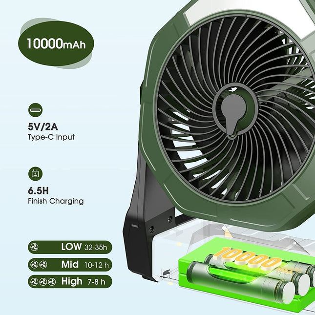 Portable 8-Inch Misting Fan | 10000mAh Rechargeable Battery | 3 Speed Settings & LED Light | With Water Tank for Continuous Spray | Quiet Brushless Motor | Versatile Hanging & Standing Options
