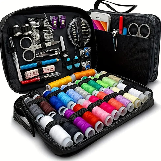 Sewing Kit | Mixed Colors | Comprehensive 98-Piece Set | Compact Case | Threads | Needles | Seam Ripper | Scissors | Travel-Friendly | Ideal for Home and Travel Repairs | Quality Tools for Quick Fixes